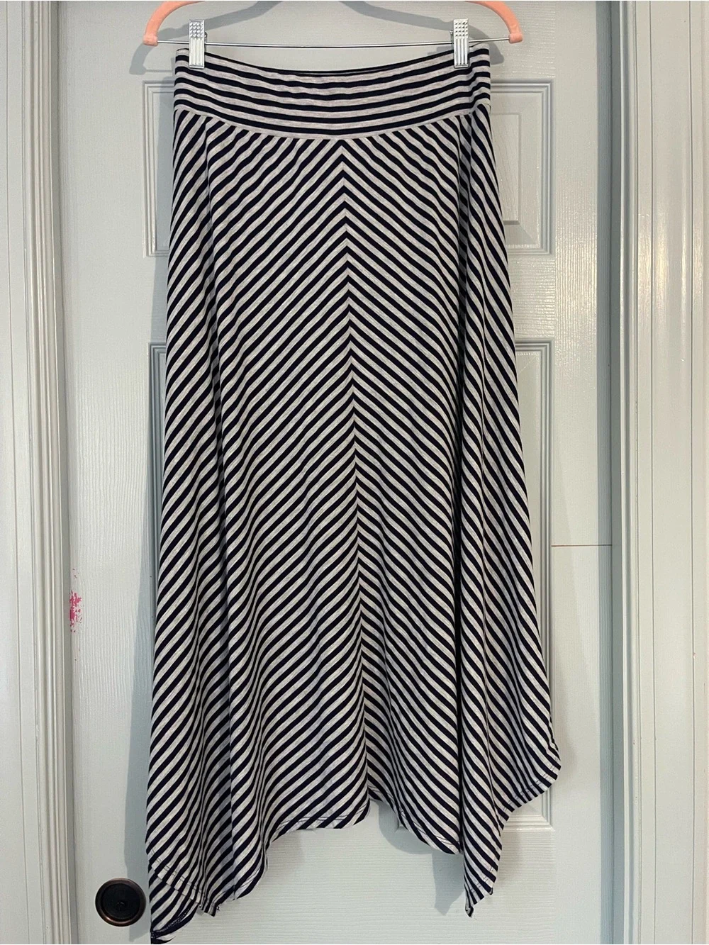 Faded Glory Navy & Gray Striped Handkerchief Hem Maxi Skirt